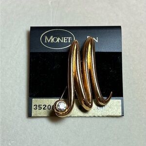 Vintage Monet Gold-Tone ‘M’ with Crystal Brooche